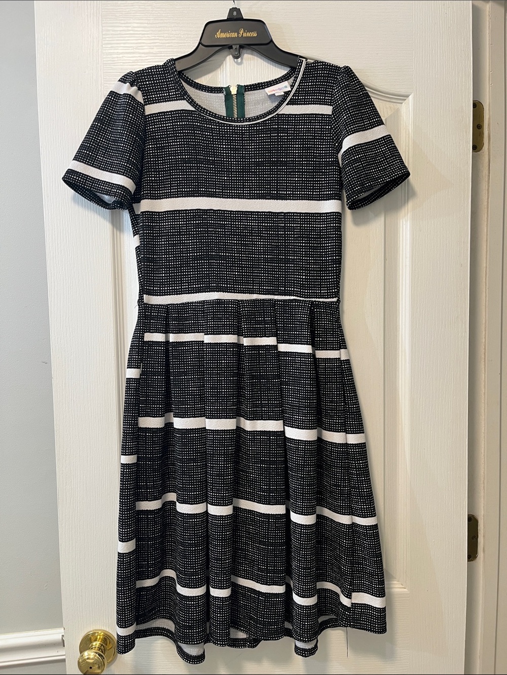 LuLaRoe Black and White Striped Short Sleeve Dress